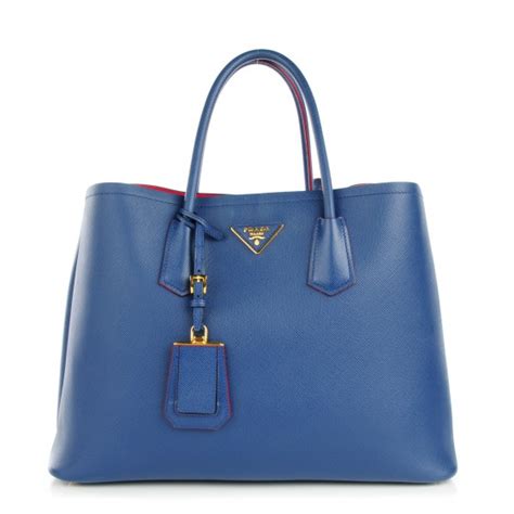 PRADA Saffiano Cuir Large Double Bag Bleuette